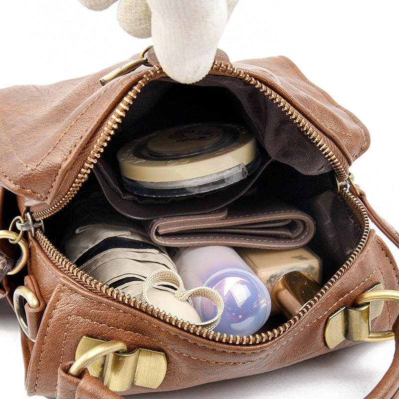 Women Fashion Casual Retro Solid Color Handbag