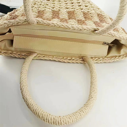 Sac fourre-tout en paille tissé à la main pour femme, sac à main creux 