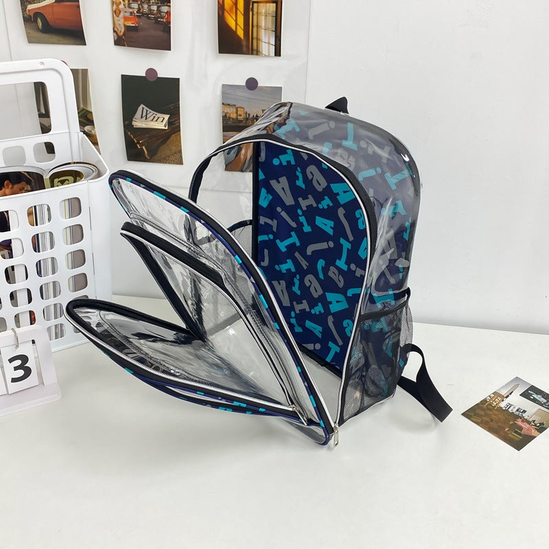 Fashion Large Capacity Graffiti Clear Pvc Backpack