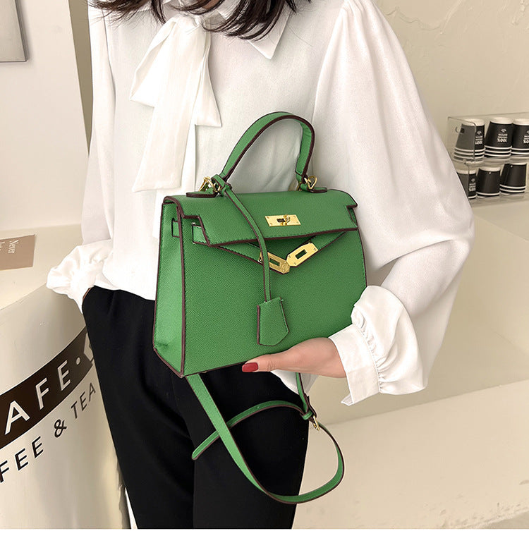 Women Fashion Solid Color Square PU Handle Crossbody Bag