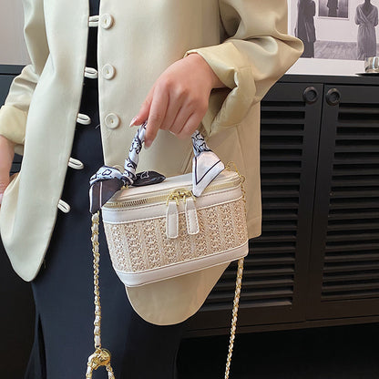 Sac à bandoulière carré tissé à la mode pour femme avec chaîne et fermeture éclair 