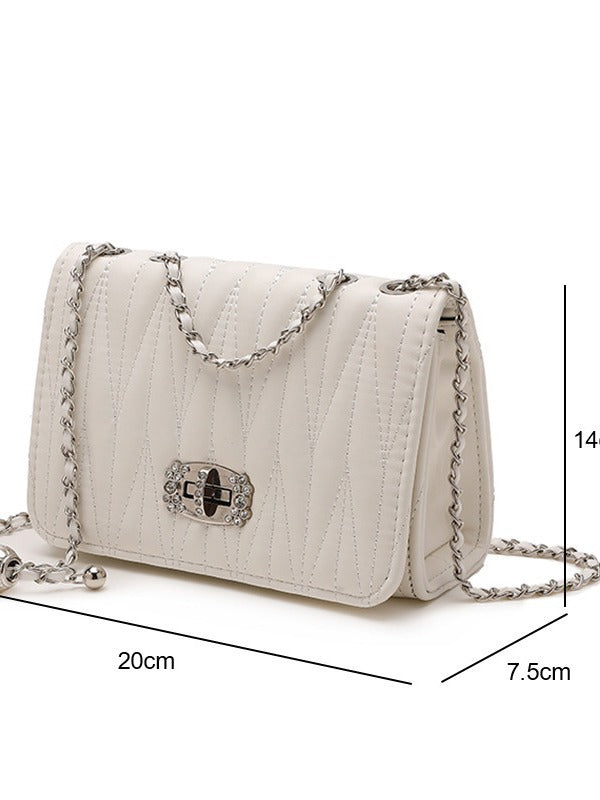 Women Fashion Casual Solid Color Chain Small Square Shoulder Bag