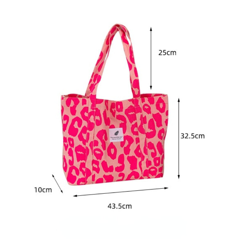 Sac fourre-tout en toile grande capacité à motif léopard et carreaux pour femme 