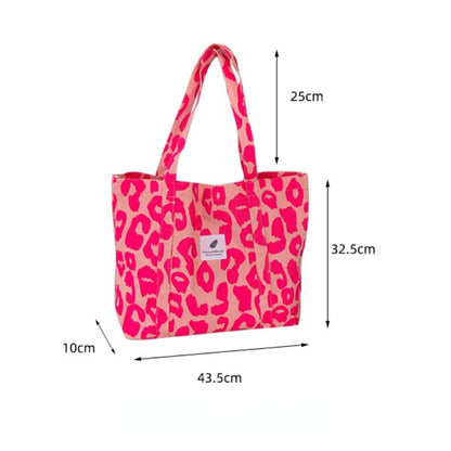 Sac fourre-tout en toile grande capacité à motif léopard et carreaux pour femme 