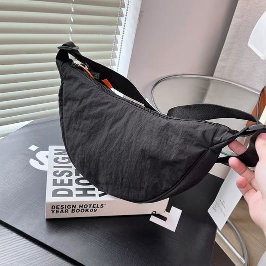 Women Casual Solid Color Waterproof Lightweight Dumpling Shaped Crossbody Bag