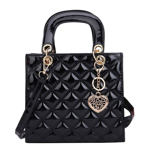 Women Vintage Pendant Design Solid Color Plaid Pattern Quilted Shoulder Handle Bag