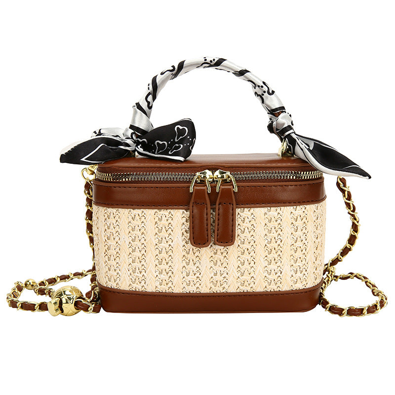 Sac à bandoulière carré tissé à la mode pour femme avec chaîne et fermeture éclair 