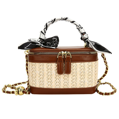 Sac à bandoulière carré tissé à la mode pour femme avec chaîne et fermeture éclair 