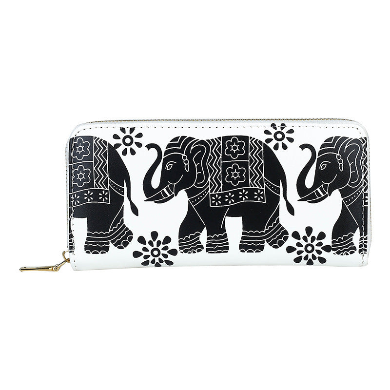 Women'S Fashion Ethnic Style Elephant Print Pu Leather Multi-Card Coin Purse