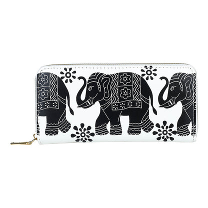 Women'S Fashion Ethnic Style Elephant Print Pu Leather Multi-Card Coin Purse
