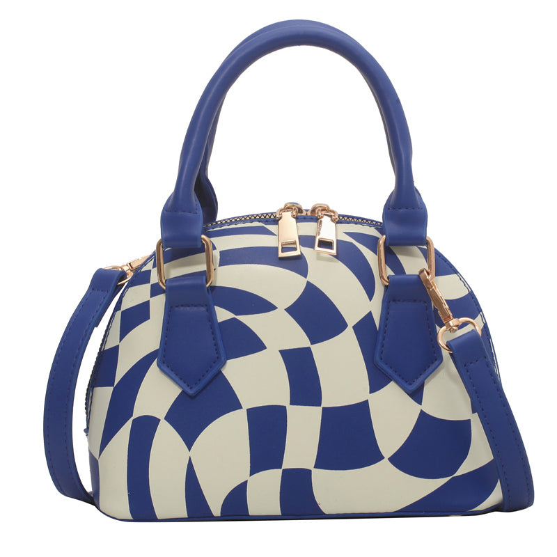 Women Chic Zipper Design Shell ShapedColor Blocking PU Handle Bag