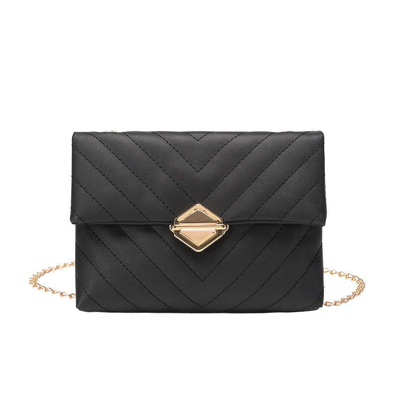 Women Fashion Basic Solid Color Pu Metal Lock Chain Crossbody Mini Square Bag
