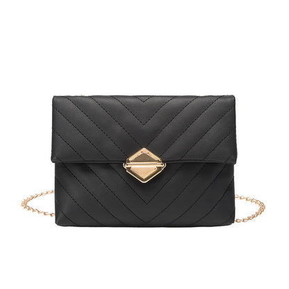 Women Fashion Basic Solid Color Pu Metal Lock Chain Crossbody Mini Square Bag