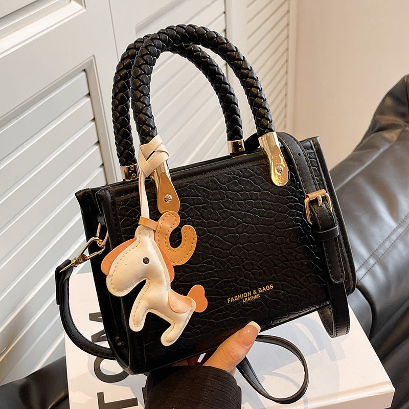 Sac à bandoulière carré en PU pour femme, à la mode, avec pendentif en forme de poney, avec poignée 
