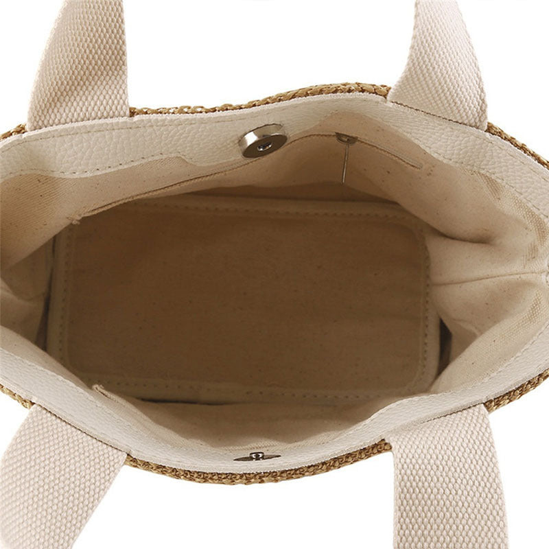 Sac fourre-tout en paille tissée pour femme, élégant, décontracté, à la mode, pour les vacances, la plage, couleur unie 