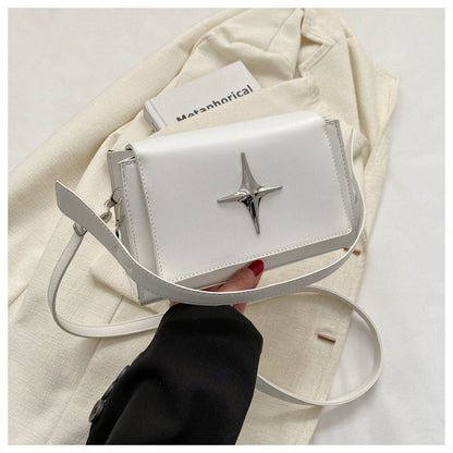 Sac à bandoulière carré en PU pour femme, style rétro, couleur unie, à rabat, style étoile