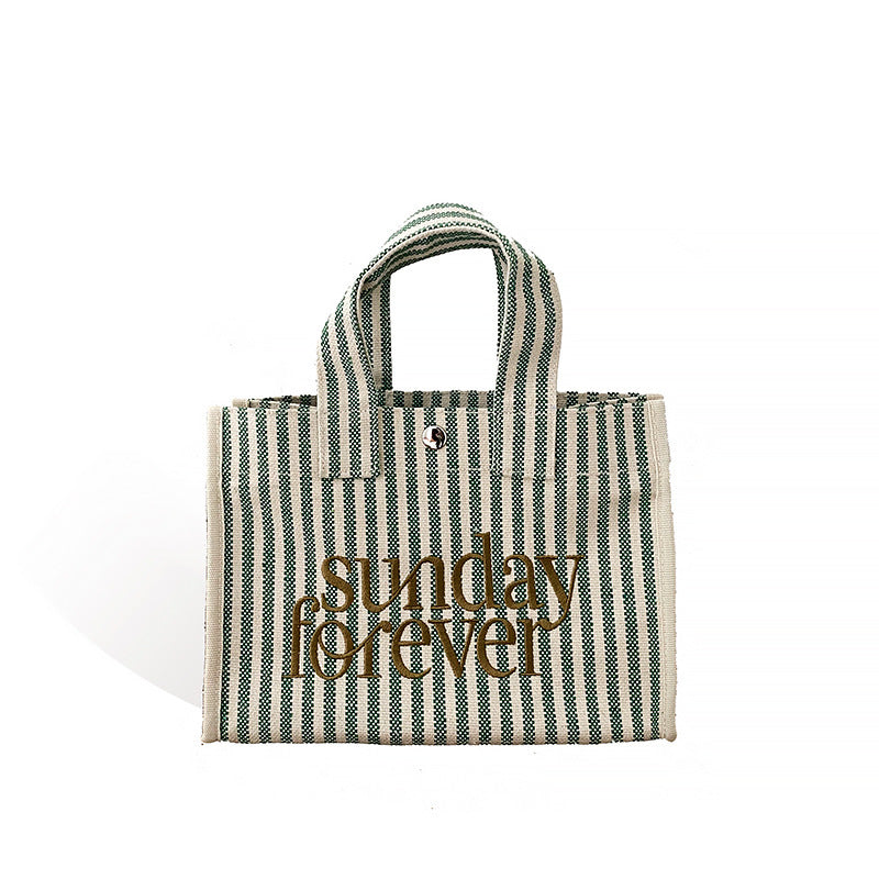 Sac fourre-tout décontracté en toile à rayures pour femme, grande capacité