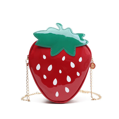 Sac à bandoulière à fermeture éclair et chaîne pour femme, motif fraise, design créatif et tendance