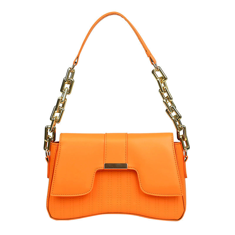 Women'S Fashion Contrast Color Metal Buckle Chain Shoulder Solid PU Square Bag