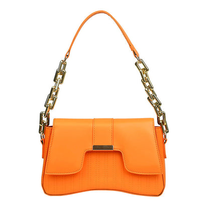 Women'S Fashion Contrast Color Metal Buckle Chain Shoulder Solid PU Square Bag