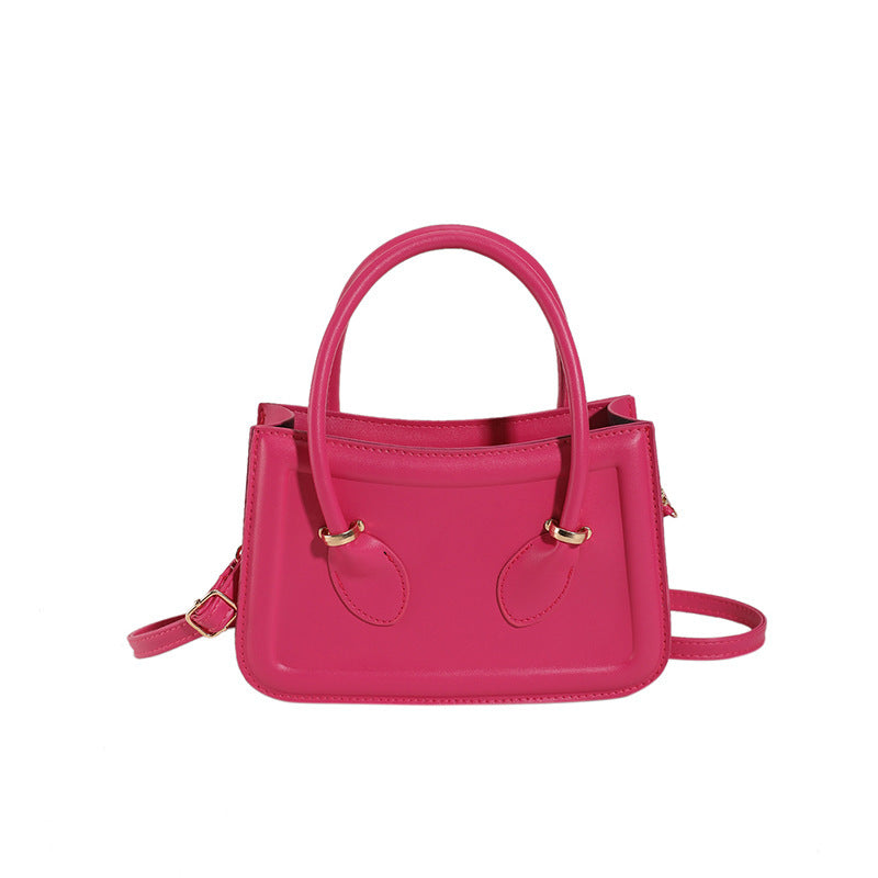 Women Fashion Solid Color Square PU Handle Crossbody Bag