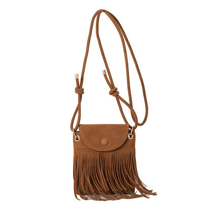 Women Fashion Suede Fringe Flap-On Crossbody Bag