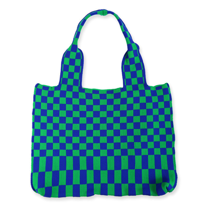 Sac à bandoulière décontracté en tricot à carreaux pour femme, grande capacité 