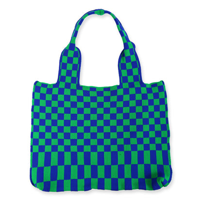 Sac à bandoulière décontracté en tricot à carreaux pour femme, grande capacité 