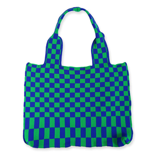 Sac à bandoulière décontracté en tricot à carreaux pour femme, grande capacité 