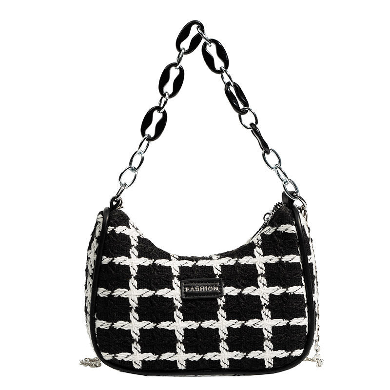 Women Fashion Black White Check Handbag