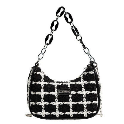 Women Fashion Black White Check Handbag