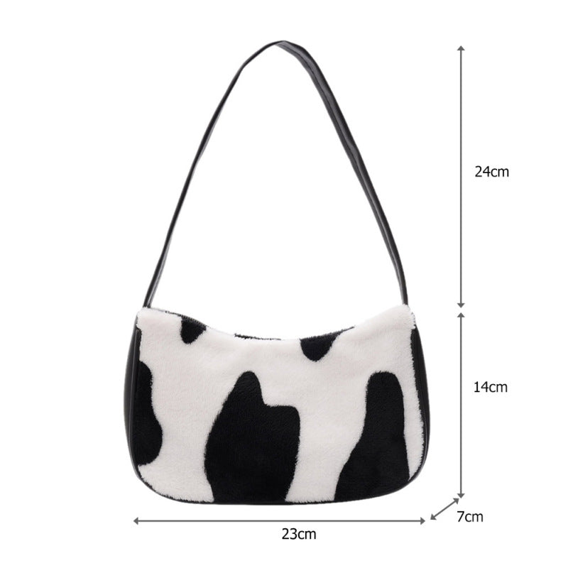 Women Fashion Chic Zebra Cow Pattern Plush Underarm Bag