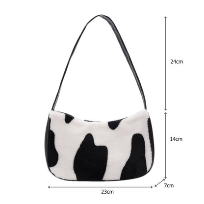 Women Fashion Chic Zebra Cow Pattern Plush Underarm Bag