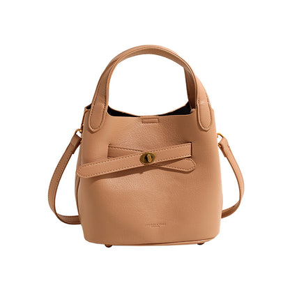Women Fashionable Simple Solid Color Cross Lock PU Handle Shoulder Bag