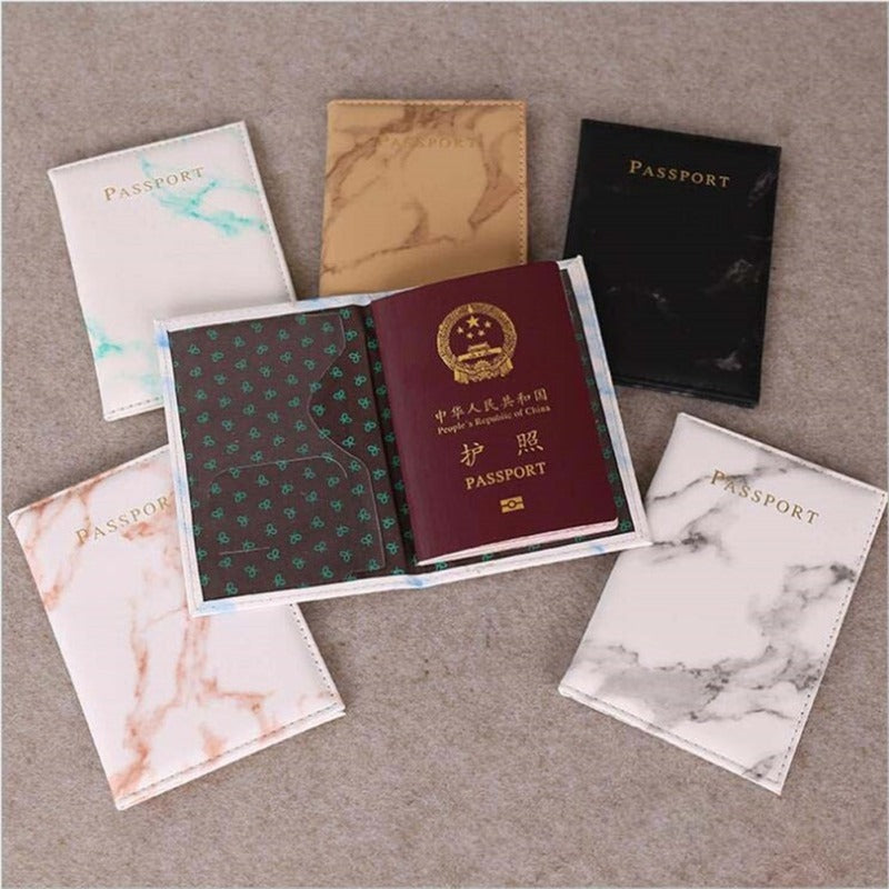 Fashion Passport Cover PU Marble Style Travel ID Credit Card Passport Holder Purse Bag
