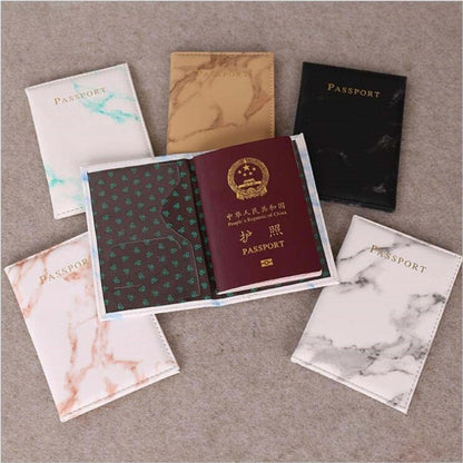 Fashion Passport Cover PU Marble Style Travel ID Credit Card Passport Holder Purse Bag