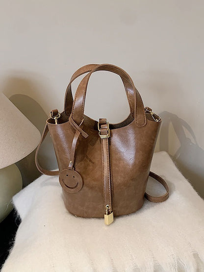 Women Simple And Fashionable Large Capacity PU Crossbody Bucket Bag