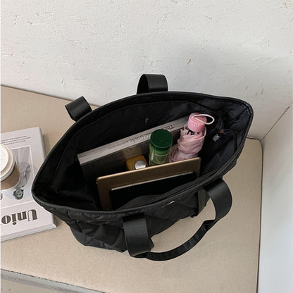 Sac fourre-tout en nylon de grande capacité avec coutures en losange pour femme, couleur unie 