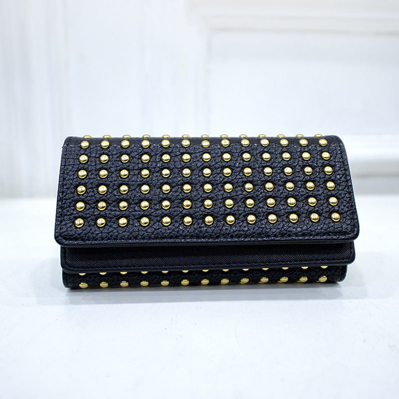 Women'S Fashion Pop Punk Stud Rivet Long Double Cover Coin Purse