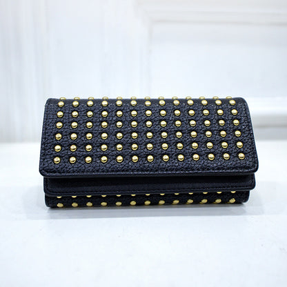 Women'S Fashion Pop Punk Stud Rivet Long Double Cover Coin Purse