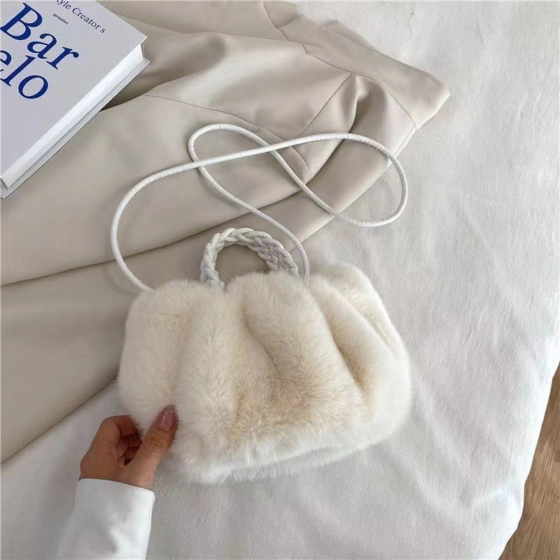 Sac à bandoulière en peluche de couleur unie pour femme 