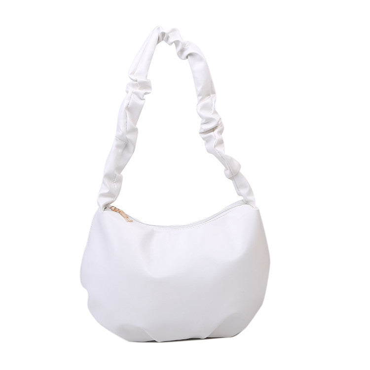 Fashion Simple Women Solid Color PU Creased Strap Underarm Bag