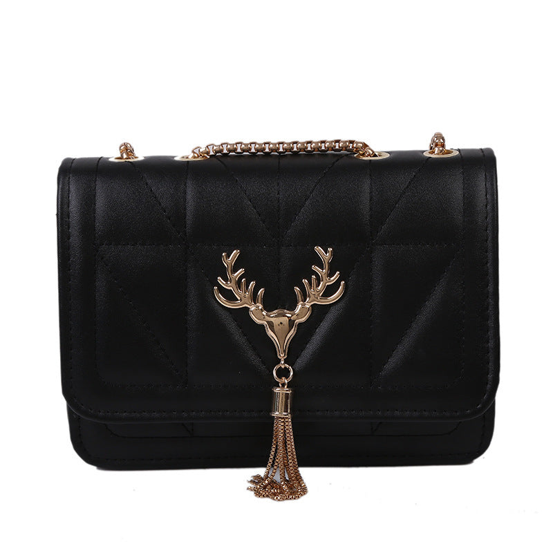 Women Fashion Deer Decorative Flap Buckle Design Solid Color PU Crossbody Bag