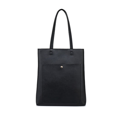 Women Fashion Basic Magnetic Buckle Zipper Design Solid Color Large Capacity PU Tote Bag