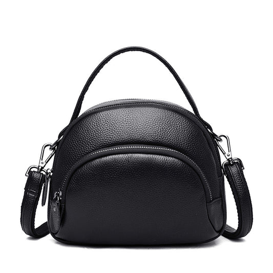 Women Casual Zipper Design Solid Color Genuine Leather Crossbody Bag