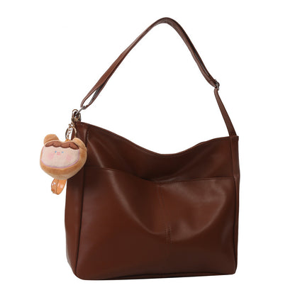 Women Fashionable Simple Solid Color Large Capacity PU Tote Bag