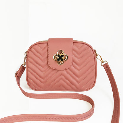 Sac à bandoulière en PU à trois couches avec fermeture éclair et broderie florale à rayures de couleur unie pour femme 