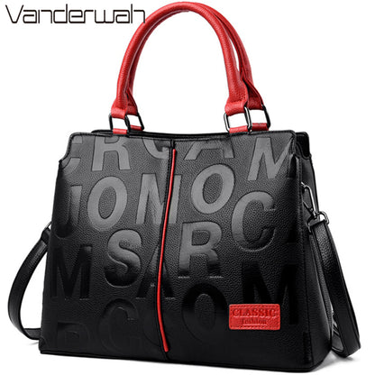 Women Basic letter Embossing Zipper Design Large Capacity PU Handle Bag