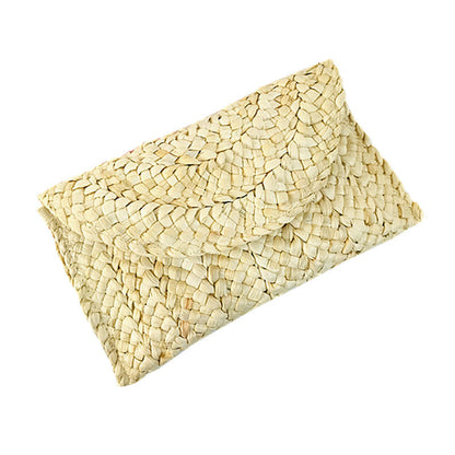 Women Pastoral Woven Design Straw Purse Clutch Bag
