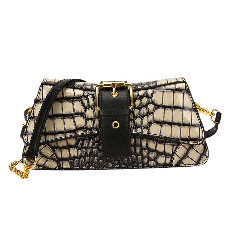 Sac à bandoulière à rabat motif crocodile pour femme 